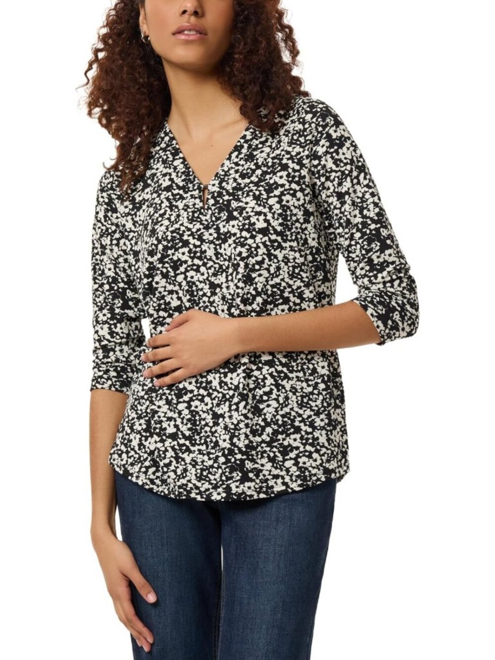Chic Women's 3/4 Sleeve V-Neck Printed Top - Stylish Casual Blouse, Size [Insert